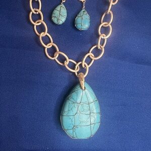 Turquoise Pendant Necklace and Earring Set